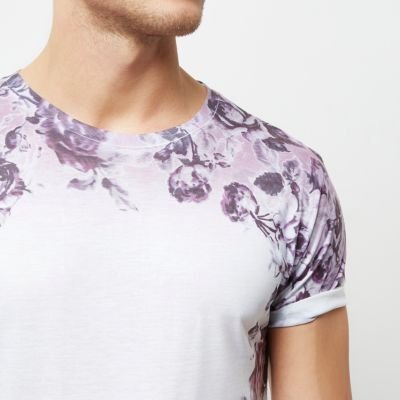 White and purple floral fade T-shirt
